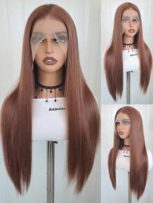 13*4 深棕色合成蕾丝前假发巧克力棕色长直蕾丝前假发女士预拔自然发际线 - 彩色 - 查看 21