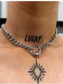 Beaded Openable Circle Choker Necklace, Stainless Steel Sexy Minimalist Clavicle Chain Necklace - Silver - View 1