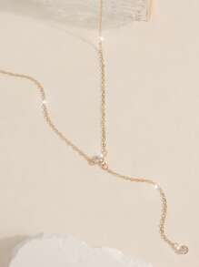 1pc Fashion Versatile Y-Shaped Crystal Pendant Long Necklace For Women, Suitable For Daily Wear And Women's Festival, Wedding Gift, Elegant & Minimalist Jewelry