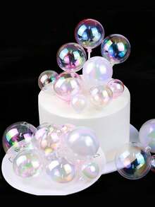12/24/36个透明彩色生日快乐许愿球蛋糕装饰插件，适用于生日、婚礼、毕业典礼、各种派对蛋糕装饰 - 無色 - 查看 1