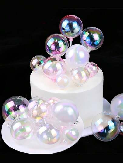 12/24/36pcs Transparent Colorful Happy Birthday Wishing Ball Cake Decoration Plugin, Used For Birthday, Wedding, Graduation Ceremony, Various Party Cake Decoration