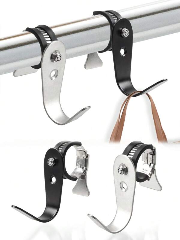 meike Stainless Steel Round Tube Hanging Hook, Bike Wardrobe Pipe Clamp Flat Hook,Equipped With American-Style Throat Clamp Lock For Extra Anti-Slip & Scratch Pad, Tool-Free Hand-Tightening Easy Install And Disassemble, Fits Diameter 1.8cm-3.8cm AdjustableFor Women Storage Organizer Travel Essentials Back To School Dormitory Storage