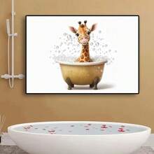 1pc Wall Arts Posters Cute Animals Baby In Bathtub Posters Elephant Panda Duck Prints Canvas Painting Bath Wall Art Picture For Living Room Home Decor Canvas, Frameless