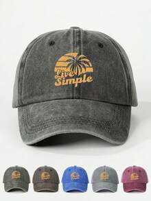 1pc Unisex Adjustable Casual Baseball Cap With 3-Coconut Tree Printing, Outdoor Wear