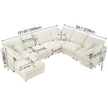Dagniwak 7-Piece Chenille Fabric Living Room Sofa, L/U-Shape Large Size Long Sofa, Can Be Combined Freely, Beige - trắng - Xem 2