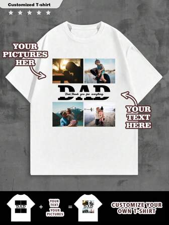 Personalized Mother's/Father's Day/Boyfriend Gift, Custom Men's T-Shirt With Your Text, Photo, And Name Ornamental,Dawg Stylish,Fashion,Hipster,Contracted,Easy Costume,Modest Fashion,Minimal Chic,Casual Custom,Unique,Personalized Ideal Gifts For Him Family,Boyfriend,Friends,Children