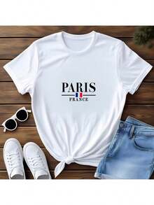 Women's Paris France Graphic T-Shirt - Casual Short Sleeve Tee With Stylish DesignSummer Party Casual Fashion T-Shirt Summer Retro Design Pure Cotton T-Shirt  Printed T-Shirts-MZCN TRADING LIMITED - White - View 2