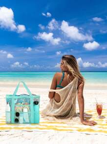 Solid Color, Foldable, Suitable For Swimming And Fitness, Also For Bathroom Toy Storage, Lightweight, Large Capacity, Portable Mesh Beach Bag, Perfect For Family Trips, Vacations, Vacations, Beaches, Camping And Hiking Schoolbags, Large Capacity, Portable, Suitable For Teen Girls And College Students, Perfect For Returning To School, College, Junior High School And Senior High School