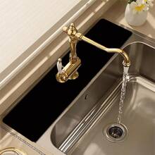 1pc Black Printed Absorbing Mat, Stone Print Quick Drying Mat, Bottom Drain Absorbing Drying Mat For Bathroom, Kitchen, Tap, Office, Commercial, Farm, Home Water Taps Decor Mat