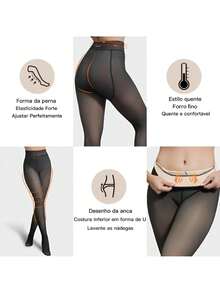 Women's 220G Thermal Tights With Fur Lined Elastic Slim Leggings P To Plus - 黑色 - 查看 4