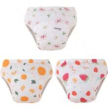 3pcs/Set Reusable Baby Training Pants With Leak-Proof Lining - Unisex Toddler Potty Training Underwear + Washable Cloth Diapers, Gift Set With Vibrant Strawberry, Orange And Peach Patterns, Baby Clothing Gift - Multicolor - View 2