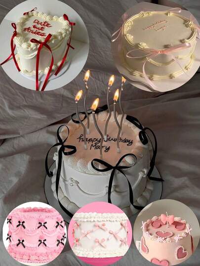 20/12/10pcs Red/Black/Pink Elegant Bow Cake Decorations, Mother's Day & Valentine's Day Cake Decor, Ribbon Cake Decorations, Anniversary Cake Toppers, Suitable For Wedding, Party, Valentine's Day, Mother's Day, Anniversary, Birthday Cakes