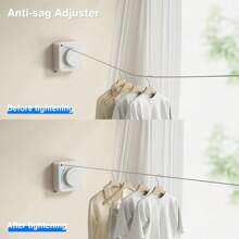 Corde à linge rétractable d'intérieur, corde à linge extérieure ne s'affaissant pas, ligne de séchage de vêtements rétractable de haute résistance,ligne de blanchisserie montée au mur en acier inoxydable - 4,6 mètres (gris, noir, blanc)