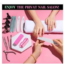 Kit profesional de arte de uñas con talla grande de 12 herramientas - Juego de manicura y pedicura para el hogar/salón, 12 limas de uñas (grano 100/180), cortaúñas, limas, pinceles - Kit completo de diseño de uñas DIY para principiantes y expertos 12 en 1 Pedicura y Manicura - Rosa - Ver 6
