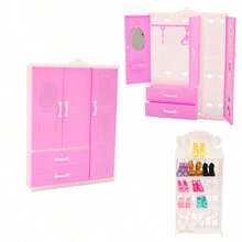 30厘米/11.5英寸时尚通勤娃娃装含配饰（配饰随机）衣柜、鞋架、行李箱，不含鞋子和衣架