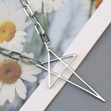 1pc Punk Rock Vintage Hollow Five-Pointed Star Pendant Necklace, Party Jewelry For Men