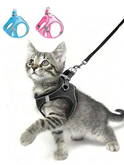1pc Chest & Leash Harness Set, Backpack Style Pet Leash Harness, Cat Dog Chest Harness Breathable Reflective Escape Proof Outdoor Leash/Small Dog Harness, Breathable Mesh Step-In Vest Harness, Reflective Soft Padded Harnesses Small Sized Dog For Walking