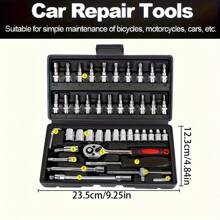 Multi-Purpose Vehicle Repair Tool Set, 46 & 216 Pieces Motorcycle Maintenance Set With Plastic Storage Box, Outdoor Cycling Emergency Bicycle Repair Tool Set, Including Hex Wrenches, 1/2 & 3/8 Drive Deep And Standard Sockets, Universal Joints, Screwdrivers, Ratchets, Sliding Bars. It Is Suitable For DIY Enthusiasts And Mechanics, And Applicable To The Repair And Maintenance Of Automobiles, Motorcycles, Bicycles And Machinery.