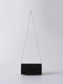 SIIZA 魅力四射、优雅精致、低调奢华亮片迷你方包，饰有褶皱细节，适合晚宴、派对、婚礼、舞会、晚宴/宴会等场合，是圣诞节和冬季送礼的理想之选。 - 黑色 - 查看 4