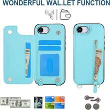 i Phone 16e ケース 手帳型 ショルダー ストラップ 背面 フリップ 紐付き クロスボディ アイホン 16e スマホケース アイフォン 16e 手帳ケース アイフォン16e 携帯カバー iPhone16eケース 適用 【BonwFzin】 RFID防止 肩がけ 首掛け 斜め掛け 小銭入れ ファスナー型 ストラップ付き カード カードケース スタンド カード入れ カード収納 パープル - ライトブルー - チェックする 4