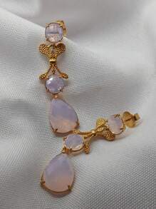 Brinco Festa Luxo Pedras Cristais Cravejadas ( Ouro 18K )