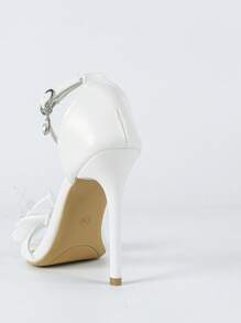 Women's White Crystal Flower Decor Open Toe Strappy High Heel Sandals, Elegant Romantic Style For Weddings Parties In Summer