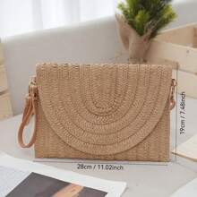1pc Customized Simple Versatile Handwoven Hollow Straw Tote Bag, Suitable For Beach Holiday Shoulder Bag