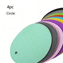 4-Piece Set Of Thickened Round And Square Honeycomb Silicone Table MATS, 6.7-Inch, Heat Insulation Pad, Anti-Slip Pot Rack, Easy-To-Clean High-Temperature Resistant Table Mat, Tabletop Protection, Home Kitchen Table Decoration