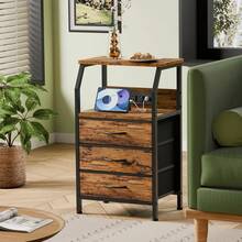 Bedside Table With Charging Station Vintage Side Table 60cm - Chocolate Brown - View 4