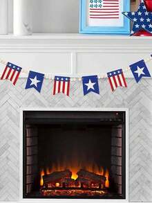1 pezzo Decorazioni per il Memorial Day Ghirlanda patriottica, Decorazione appesa a fiocco a stelle rosse, bianche e blu per il 4 luglio, Stile rustico fattoria Decorazione per caminetto, parete, portico per il Giorno dell'Indipendenza - Multicolore - Visualizzare 11