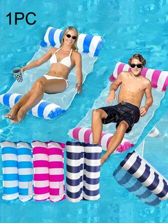 1PC Children's Swimming Pool Multifunctional Lounge Chair, Inflatable Floating Bed, Foldable Striped Swimming Lounge Chair For Easy Carrying, Suitable For Outdoor, Swimming Pool, Beach, Water Interactive Inflatable Floating Bed, Prepare An Outdoor Fun Water Play Gift For Children