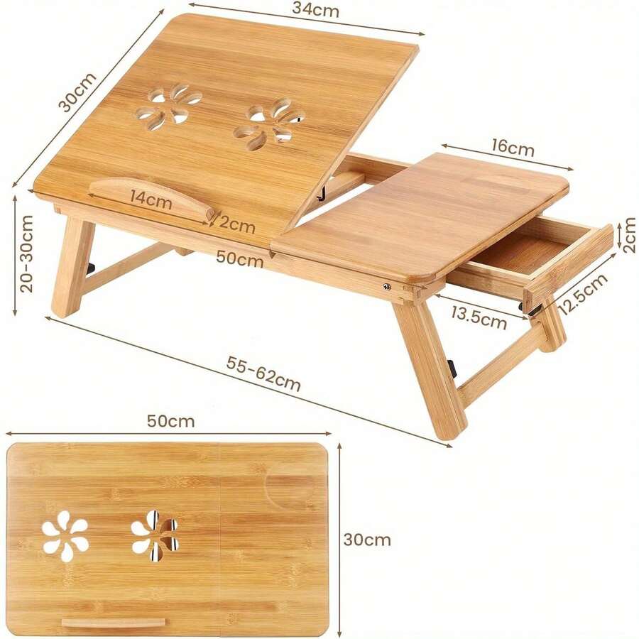 Bamboo Laptop Bed Table Laptop Tray Adjustable Laptop Table Laptop Desk Tray Table Portable Laptop Stand Foldable Bed Table Breakfast Tray With Drawer For Bed Sofa - Variant1 - View 1