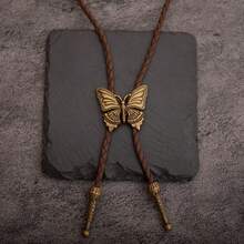 1pc Vintage Bolo Tie Necklace, European & American Style Bolo Cord Necklace, Butterfly Design Long Necklace - Gold - View 2