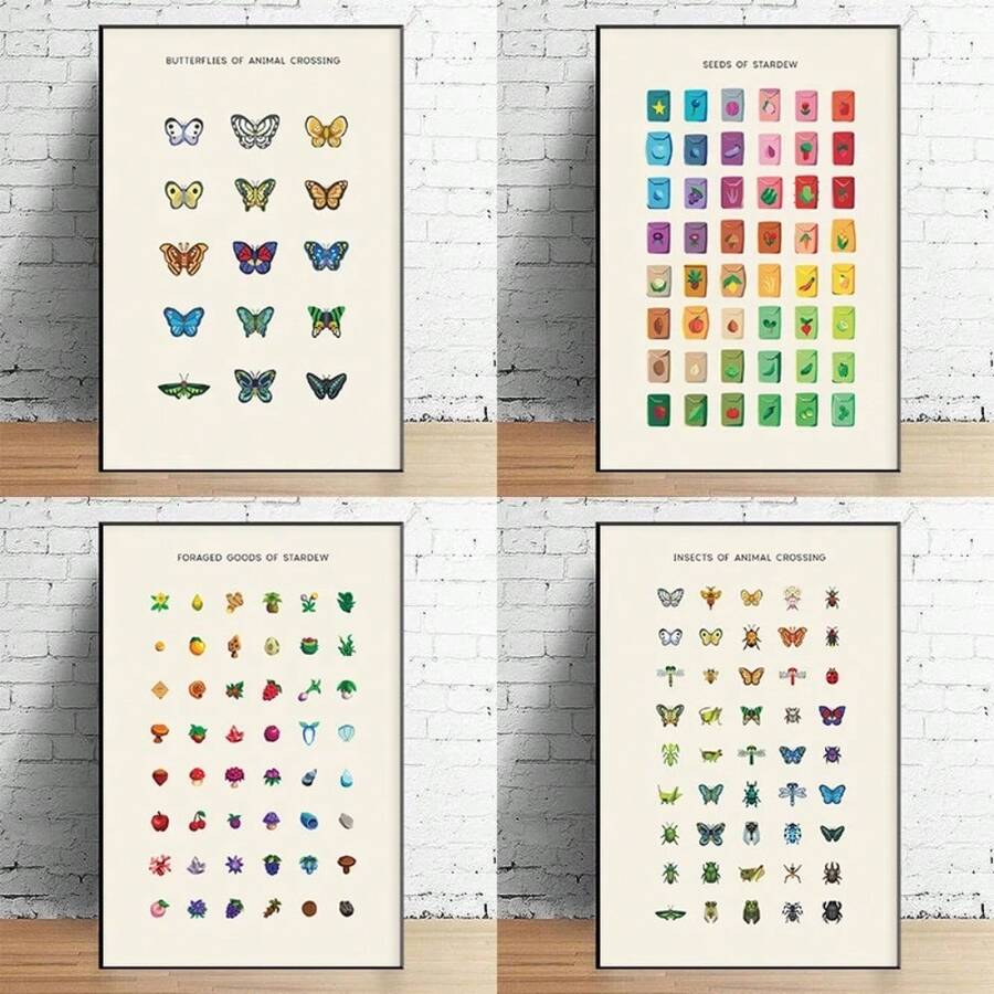 1pc Butterflies Insects Stardew Valley Seeds Foraged Gems Minerals Poster Print Wall Art Pictures Canvas Painting Room Home Decor Optional Frame - Multicolor - View 1
