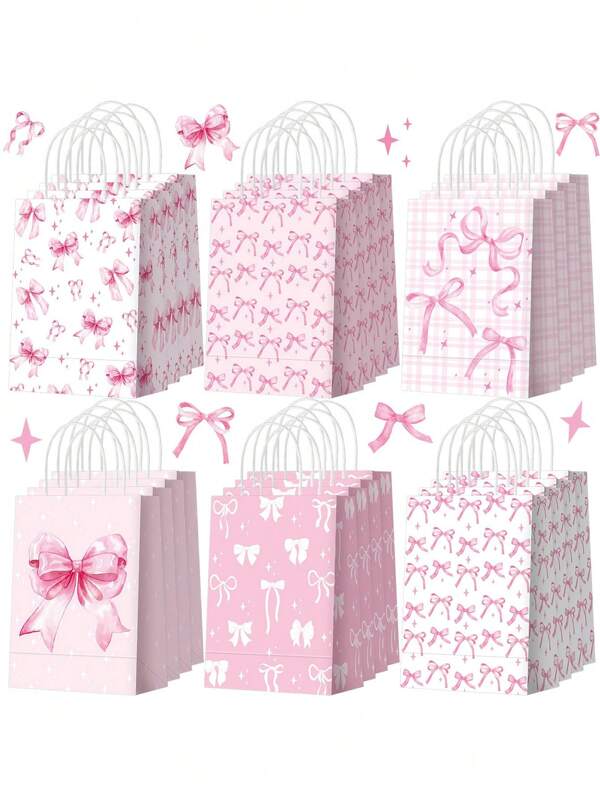 12 pièces Sacs-cadeaux en papier rose avec nœud, sacs-surprises pour fête, sacs-cadeaux pour baby shower, sacs-cadeaux roses, petits sacs en papier kraft - design adorable avec nœud, papier kraft réutilisable pour décoration de mariage, bonbons, anniversaire et enterrement de vie de jeune fille, décorations d'Halloween, fournitures de fête d'Halloween