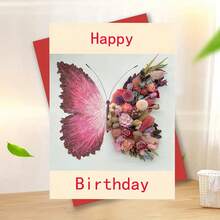 1pc Beautiful Floral & Butterfly Happy Birthday Greeting Card,School Supplies,Back To School