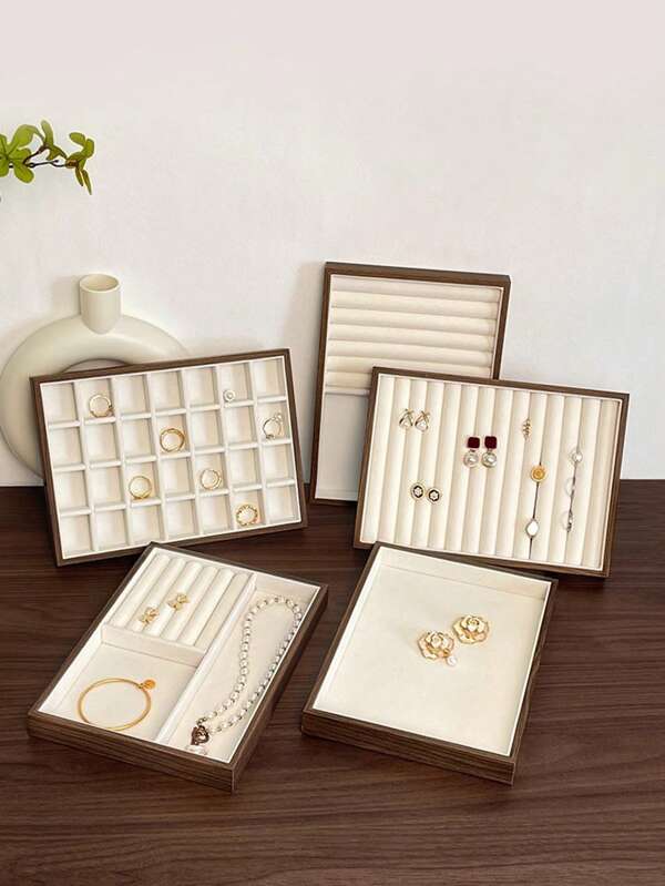1pc Walnut-Color Jewelry Storage Tray, Jewelry Box For Rings, Necklace, Jewelry Display Storage Tray, Gift For Girls For Women Storage Organizer Travel Essentials Back To School Dormitory Storage