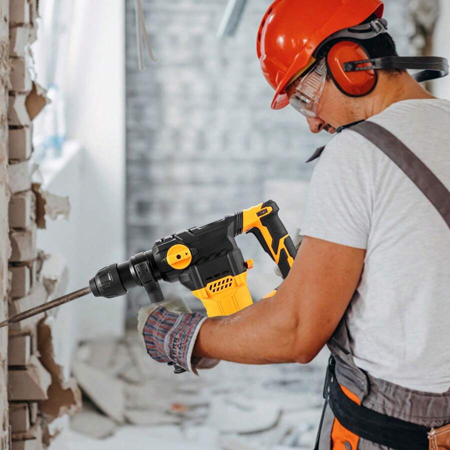 1-1/4 Inch SDS-Plus Rotary Hammer Drill, 13 Amp Corded Drills, Heavy Duty Chipping Hammers With Vibration Control & Safety Clutch, Electric Demolition Hammers Variable Speed, Power Tool For Conc - US A Type Plug(110-127V) - View 1