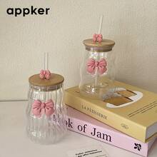 1/2 500毫升优雅磨砂玻璃杯，带盖和吸管，波浪形设计，可重复使用，家居装饰，非常适合盛装牛奶和咖啡 - 情人节和斋月的理想之选 - 光面風格 - 查看 6