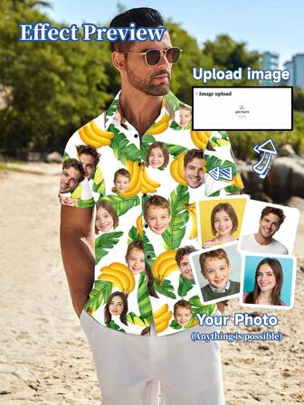 Customized Hawaiian Shirts, Personalized With Human, Pet, Cartoon, Holiday-Themed Designs For Men Ornamental,Dawg Stylish,Fashion,Hipster,Contracted,Easy Costume,Modest Fashion,Minimal Chic,Casual Custom,Unique,Personalized Ideal Gifts For Him Family,Boyfriend,Friends,Children