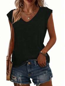 3件装女士加大码V领简约休闲背心 - 黑白紅 - 查看 4