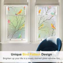1pc 17.7inch PVC Bird Window Privacy Film, With Installation Tool, Colorful Non-Sticky Matte Glass Decorative Film For Bathroom, Shower Door, Bedroom, Living Room