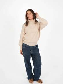 Plain Color Casual Loose Turtleneck Sweater, Autumn/Winter