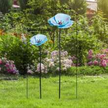 Two Metal Floral Garden Decoration Stakes, Colorful Metal Poppy Flowers For Yard Decor, Outdoor Garden Decorations For Spring And Summer, Two (Tall/Short) Garden Ornaments For Indoor And Outdoor Use, Lawn Path Yard Decoration.