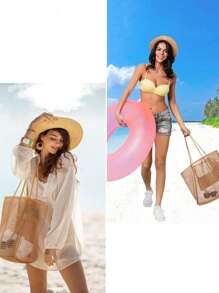 Bolso de hombro transparente de malla para niña, una bolsa de transporte de gran capacidad y con estilo, adecuada para uso diario