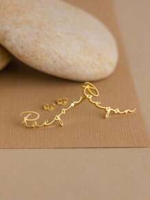 1 Pair Custom Name Stud Earrings For Girl Gold Color Stainless Steel Custom Name Earring Handmade Minimalist Christmas Jewelry Perfect Gift For Her Gold Stylish,Fall Fashion,Vintage,Unisex,Simple,Casual,Hipster,Goth,Punk Custom,Personalized