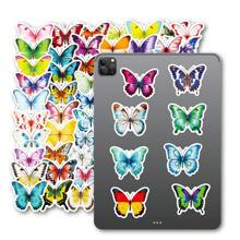 50 piezas Pegatinas de mariposas de colores, pegatinas decorativas resistentes al agua de PP adecuadas para botellas de agua, monopatines, portátiles, diarios, equipaje