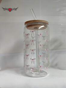 1 pezzo Tazza in vetro con stampa a farfalla, con coperchio e cannuccia, a forma di barattolo, bottiglia d'acqua, tazza per caffè freddo, adatta per tè, succo, latte, come regalo di compleanno, accessorio per bere