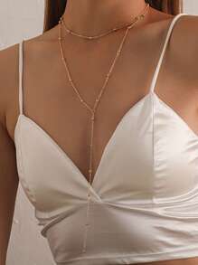 1 Stück Halskette mit doppelter Schicht in Y-Form, moderner minimalistischer Stil, Quaste mit Perlen-Kette, mehrlagige Halskette für Frauen, geeignet für den täglichen Gebrauch, Hochzeit, Party, Geschenk für Freunde und Familie