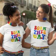 Playera Corte Princesa Temática PRIDE mes del Orgullo LGBT - "BORN THIS GAY" 100% Algodón - Blanco - Ver 4